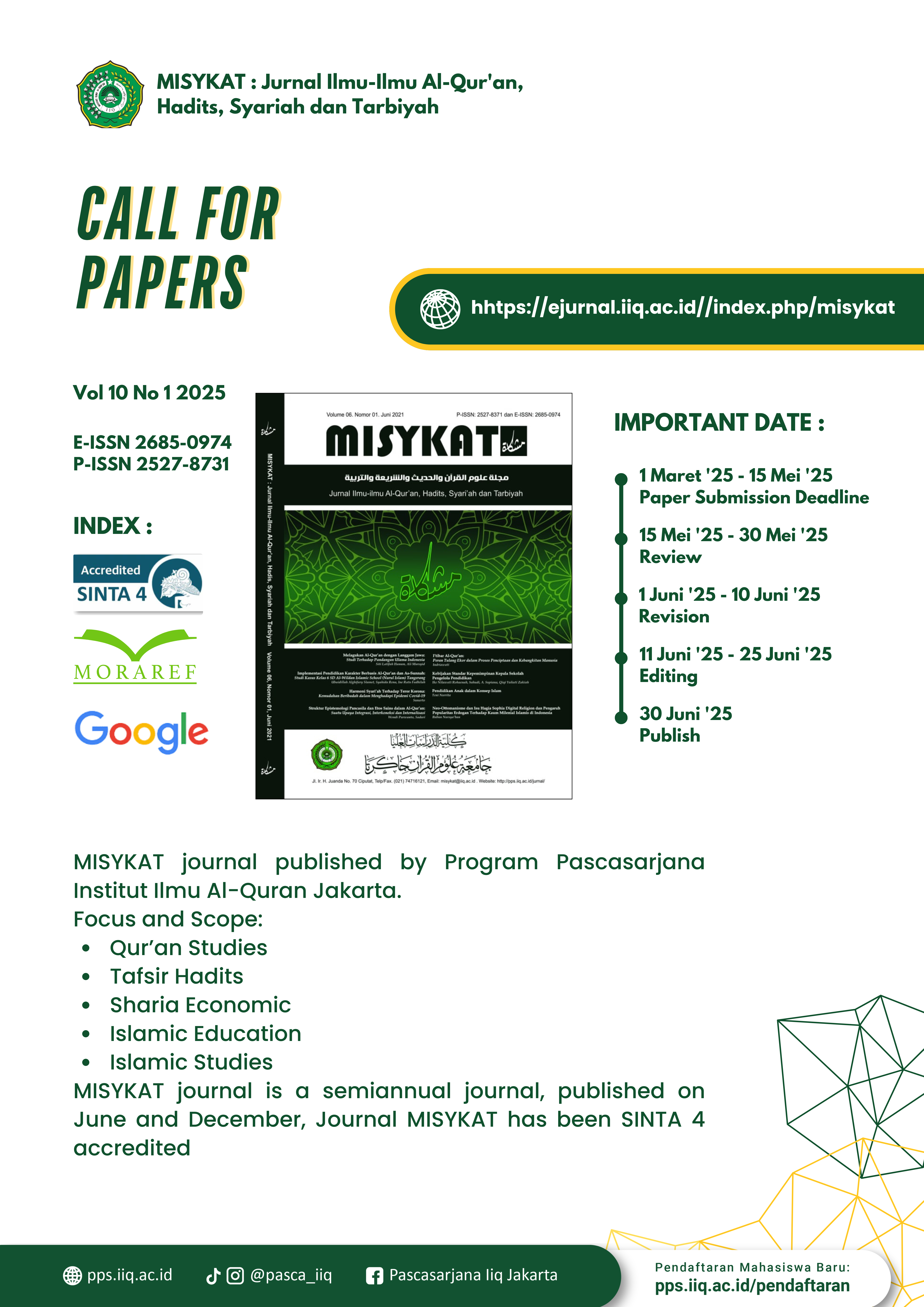 Call For Paper Jurnal Misykat Vol. 10 No. 1 2025