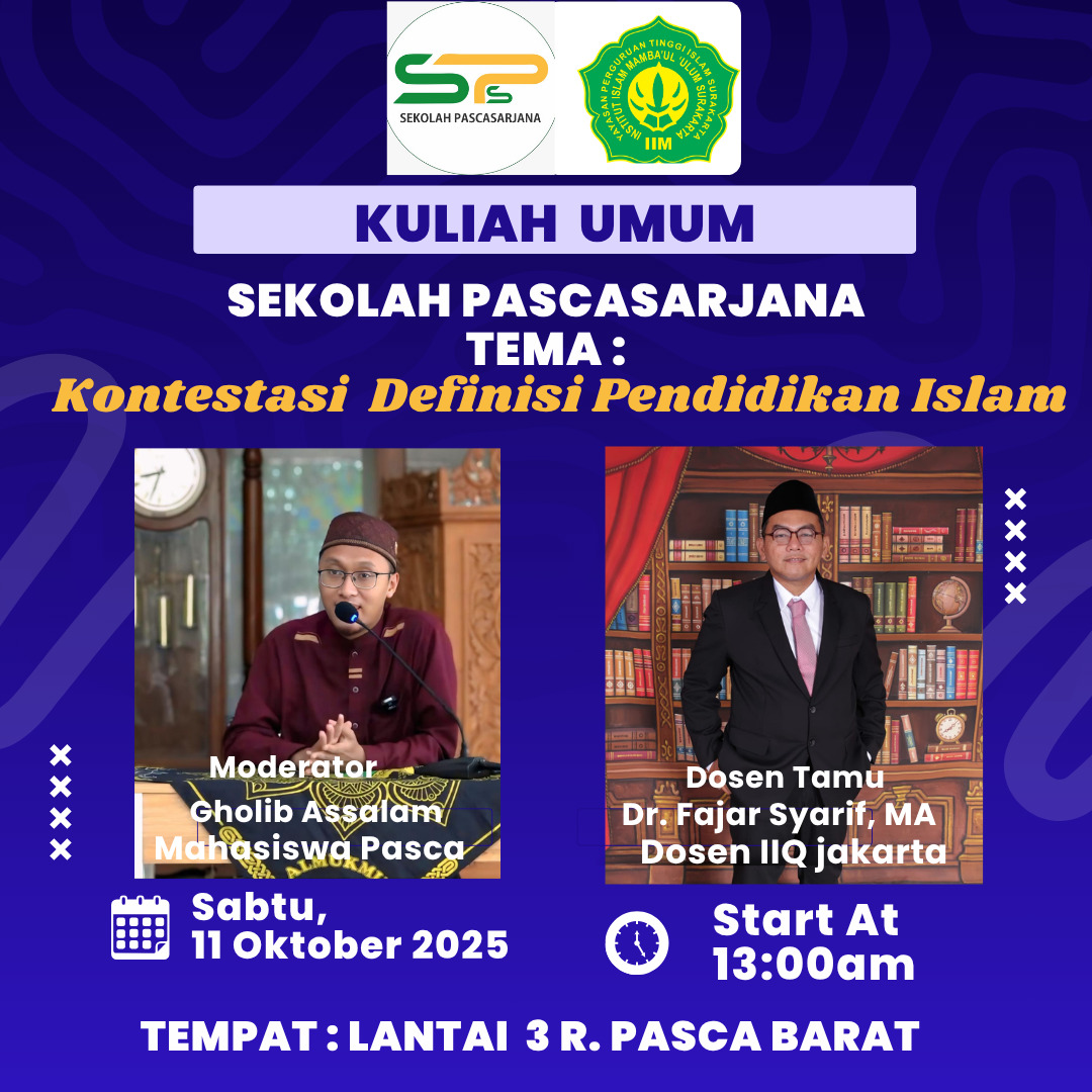 Kaprodi PAI Pascasarjana IIQ Jakarta Menjadi Pembicara Tunggal pada Acara Kuliah Umum Prodi PAI Pascasarjana IIM Surakarta