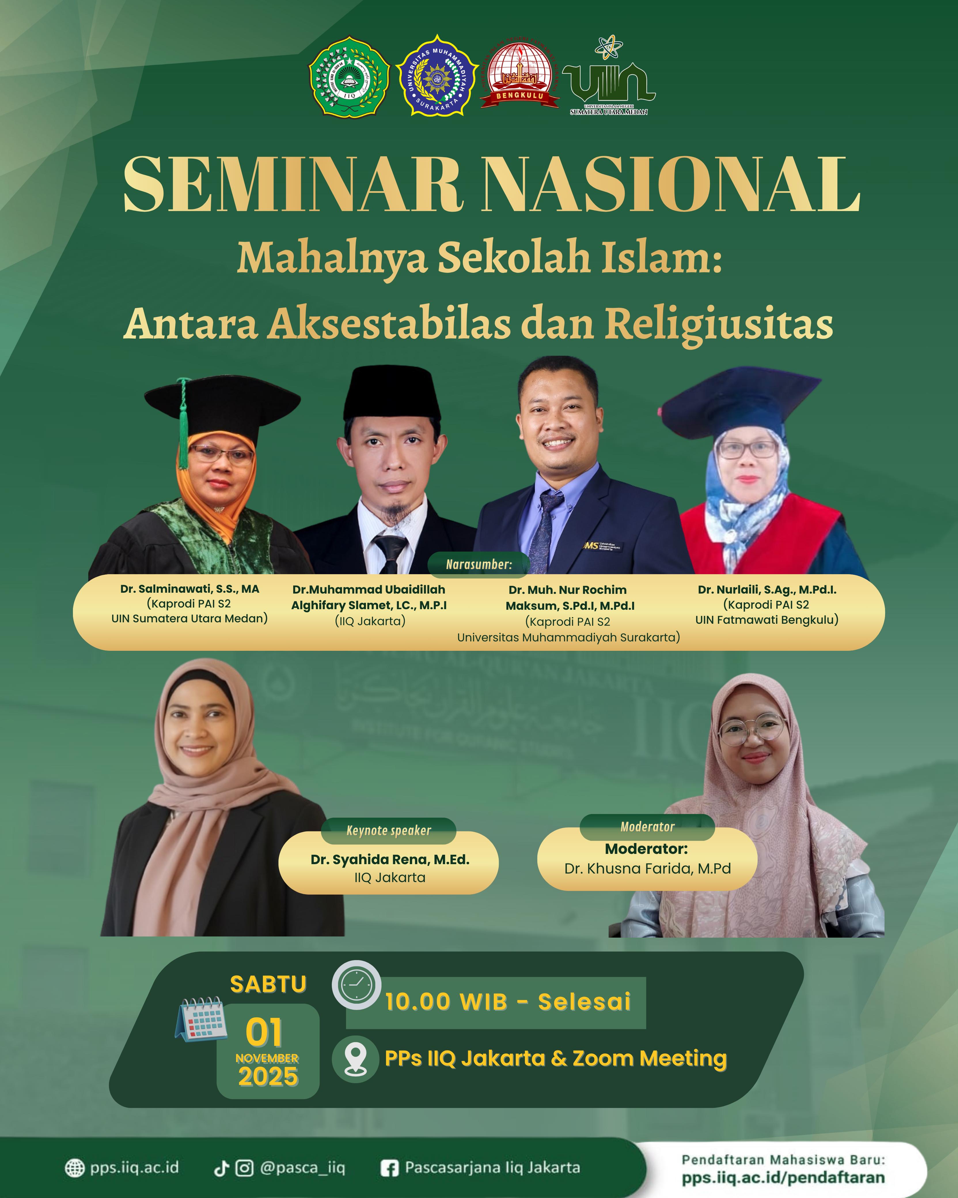 Pascasarjana Pendidikan Agama Islam (PAI) Institut Ilmu Al-Qur’an (IIQ) Jakarta Gelar Seminar Nasional Mahalnya Sekolah Islam: Antara Aksestabilitas dan Religiusitas