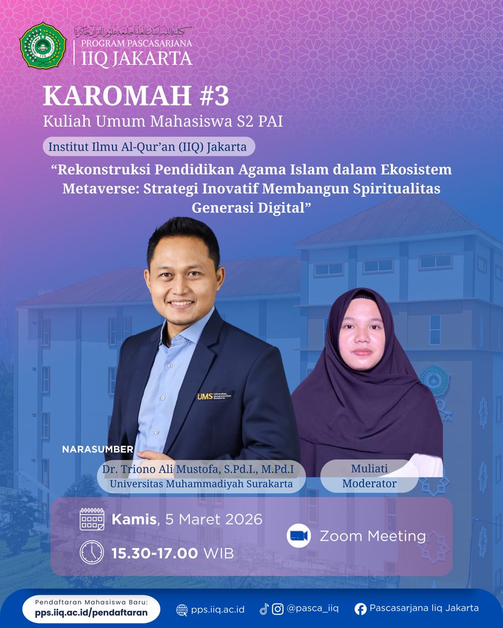 Kuliah Umum Prodi S2 PAI IIQ Jakarta
